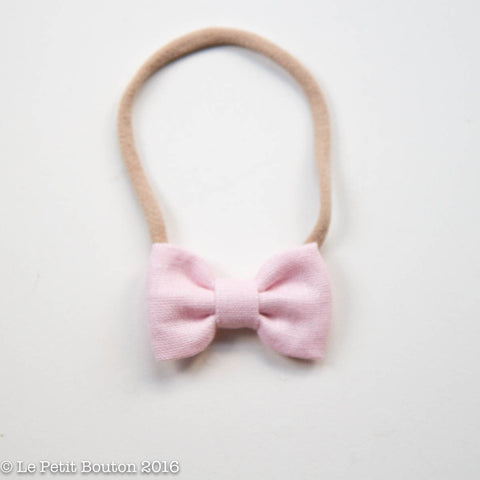 Small Linen Bow on Nylon Headband - Petunia Pink