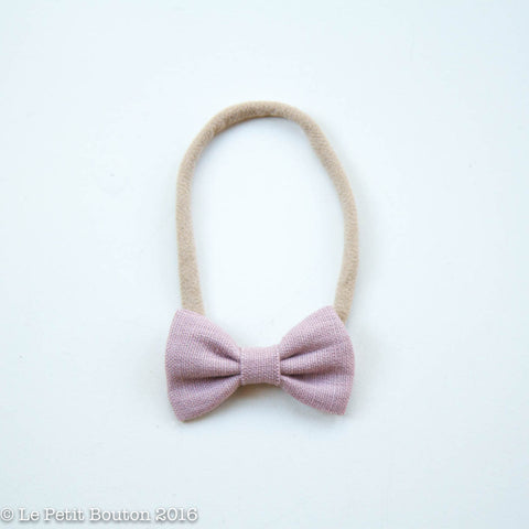Small Linen Bow on Nylon Headband - Dusty Pink