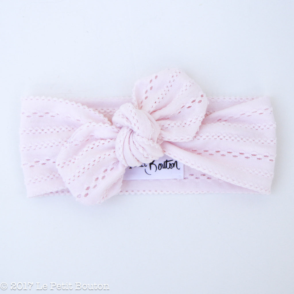 Boho Lace Top Knot Headband - Hand Dyed - Fairy Floss Pink