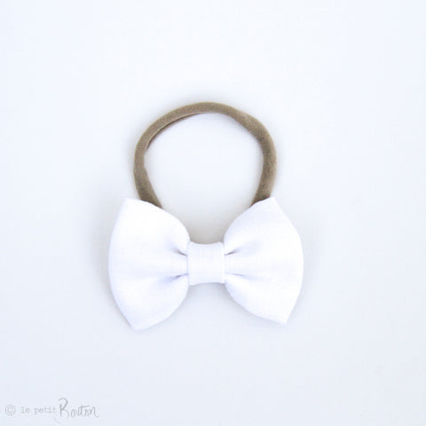 Large Linen Bow Headband - Crisp White