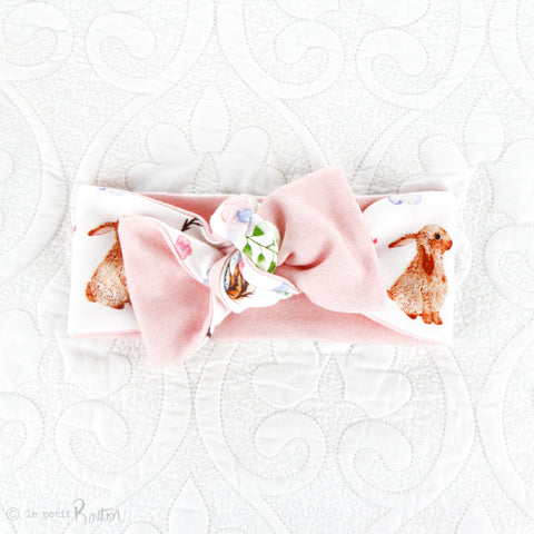 Easter - Organic Cotton Reversible Bow Knot Headband - Chestnut The Bunny - 4 LEFT