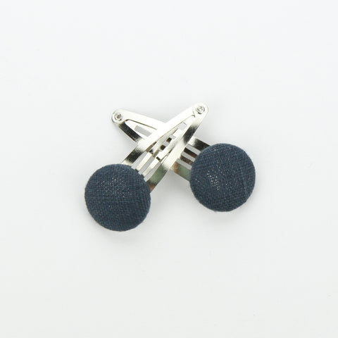 Covered Button Snap Clip Pair - Washed Navy Linen