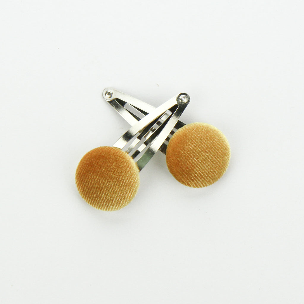 Covered Button Snap Clip Pair - Mustard Velvet