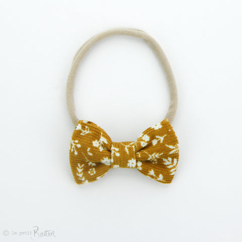 AW19 Corduroy Small Bow on Nylon Headband - Mustard Floral