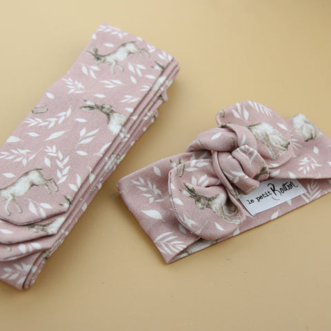 Easter  - Organic Cotton Top Knot Headband - Dusty Pink Bunny