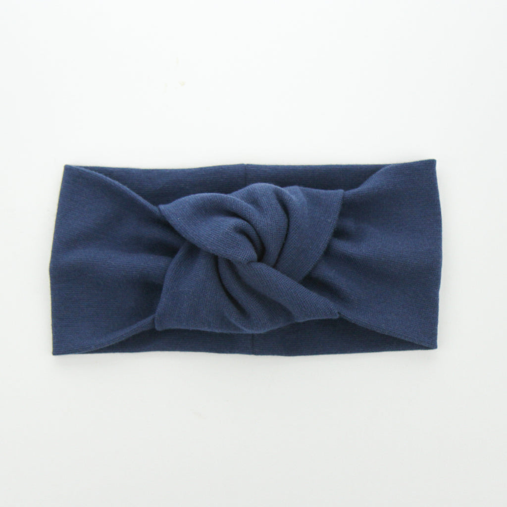 Adult Organic Cotton Ribbed Knotted Turban - Light Navy