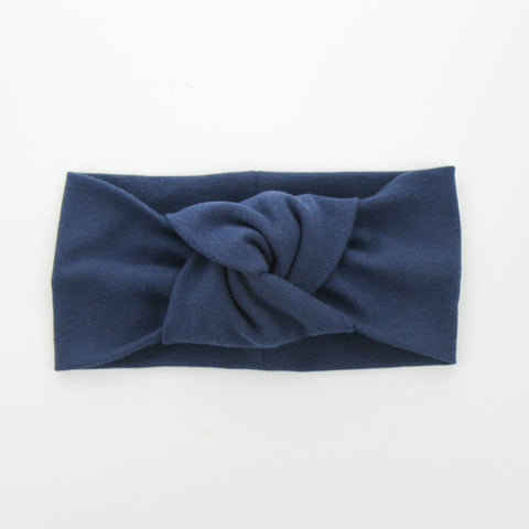 Adult Organic Cotton Ribbed Knotted Turban - Light Navy