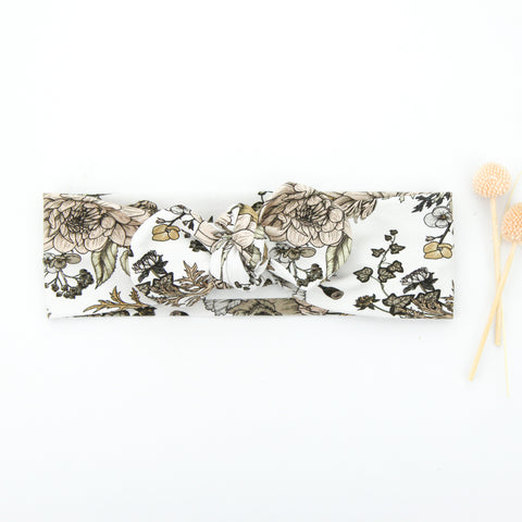 SS20 Cotton Lycra Knit Top Knot Headband - Natural floral