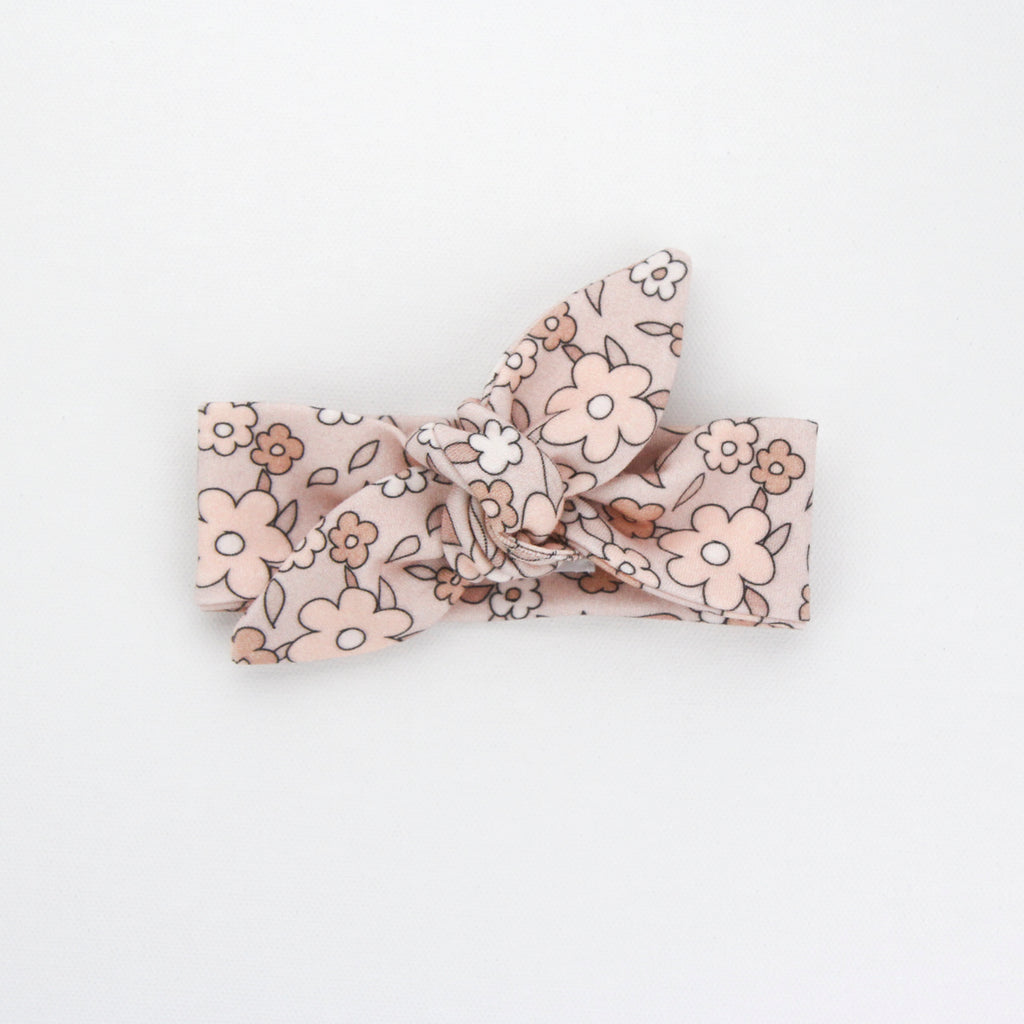 Newborn Organic Cotton Top Knot Headband - Neutral Daisies