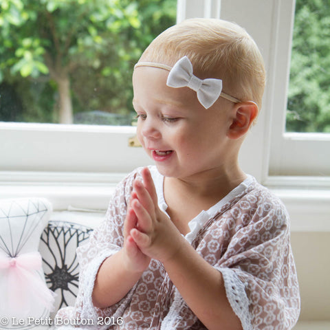 AW16 Linen Bow Headband "Chiq" Crisp White - Le Petit Bouton