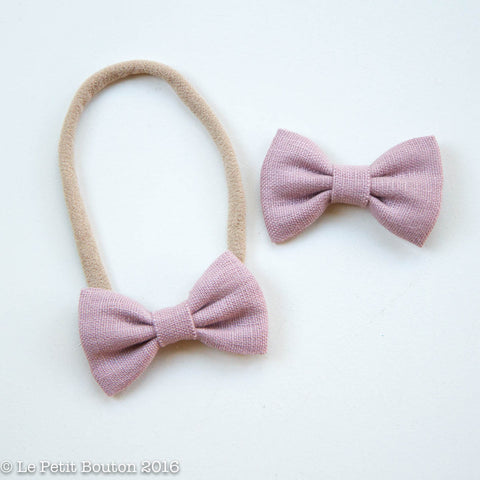 Linen Bow Hairclip " " Dusty Pink - Le Petit Bouton