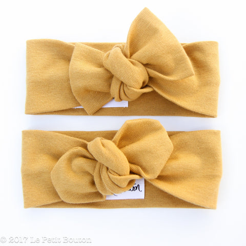 Organic Cotton Bow Knot Headband - Ribbed Mustard