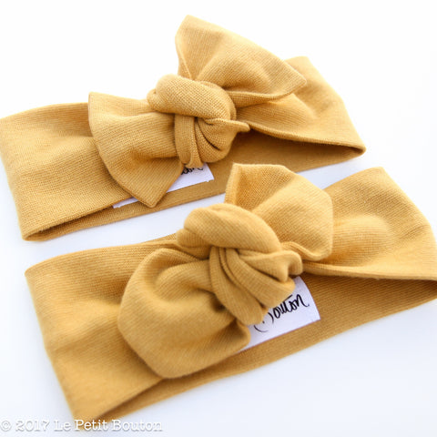 Organic Cotton Bow Knot Headband - Ribbed Mustard