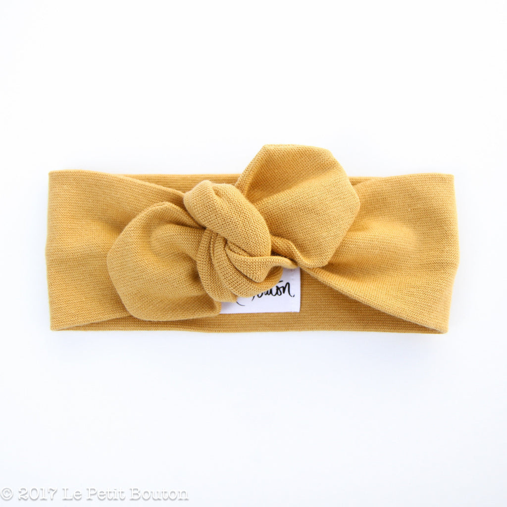 Organic Cotton Top Knot Headband - Ribbed Mustard