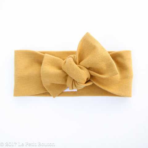 Organic Cotton Bow Knot Headband - Ribbed Mustard