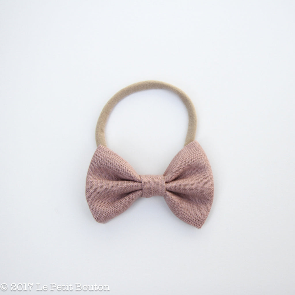 Large Linen Bow Headband - Dusty Pink