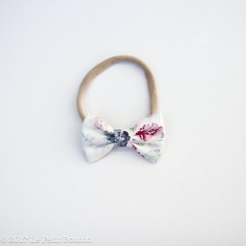 Small Linen Bow on Nylon Headband - Winter Floral