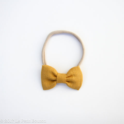 Small Linen Bow on Nylon Headband - Mustard