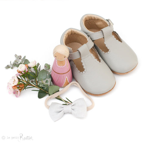 Linen Bow on Nylon Headband - Cloudy Grey
