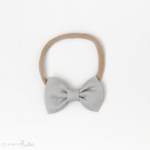 Linen Bow on Nylon Headband - Cloudy Grey