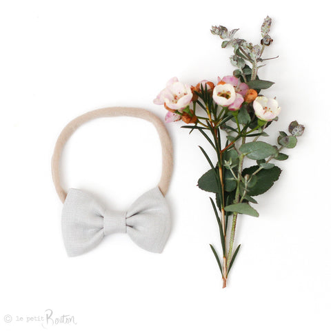 Linen Bow on Nylon Headband - Cloudy Grey