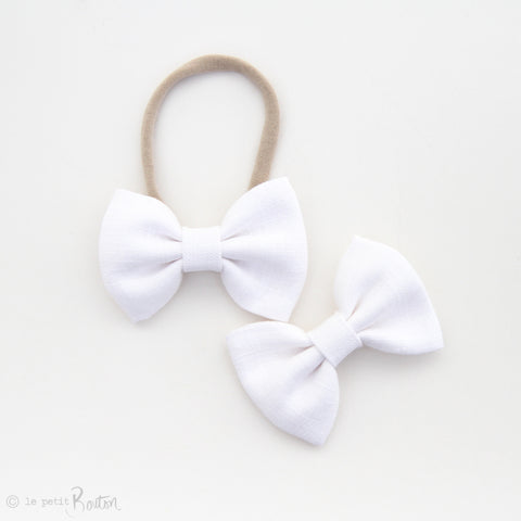 Large White Linen Bow Hair Clip - Crisp White