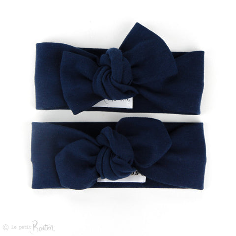 Organic Cotton Ribbed Bow Knot Headband - Light Navy Blue