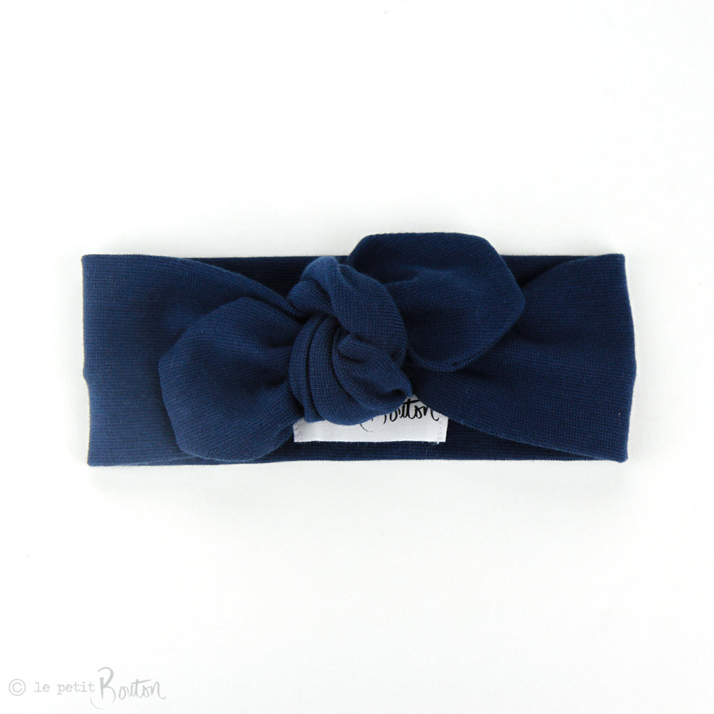 Organic Cotton Ribbed Top Knot Headband - Light Navy Blue