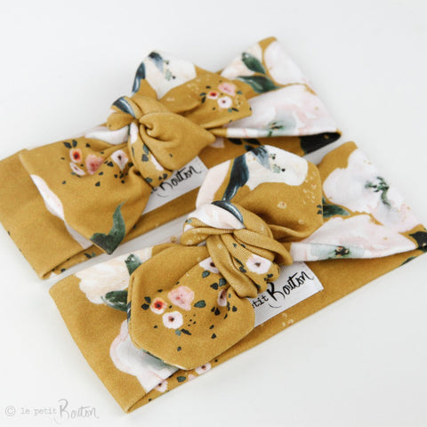 Organic Cotton Bow Knot Headband -  Golden Floral
