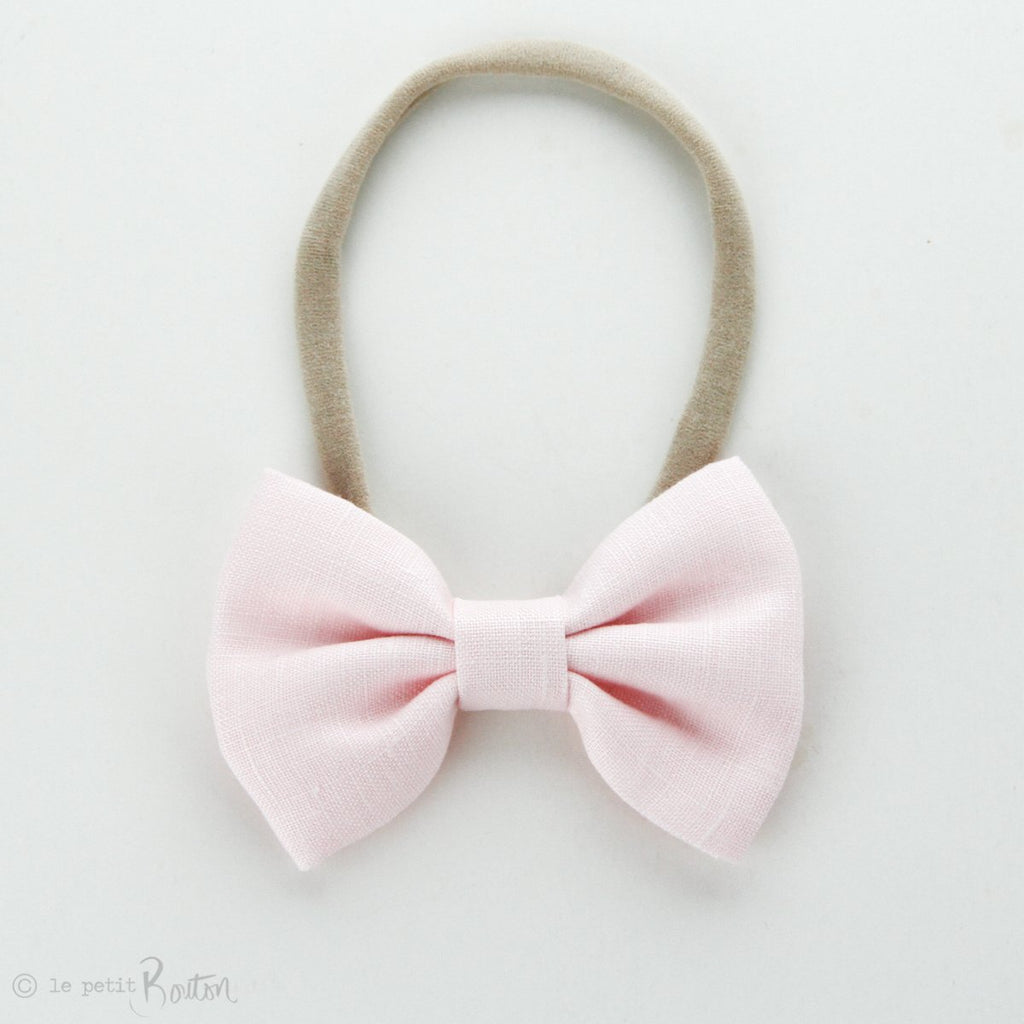 Linen Large Bow on Nylon Headband - Fairy Floss Pink