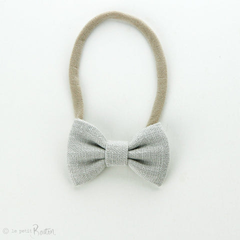Small Linen Bow on Nylon Headband - Cloud