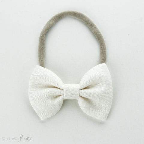 Linen Large Bow on Nylon Headband - Creme