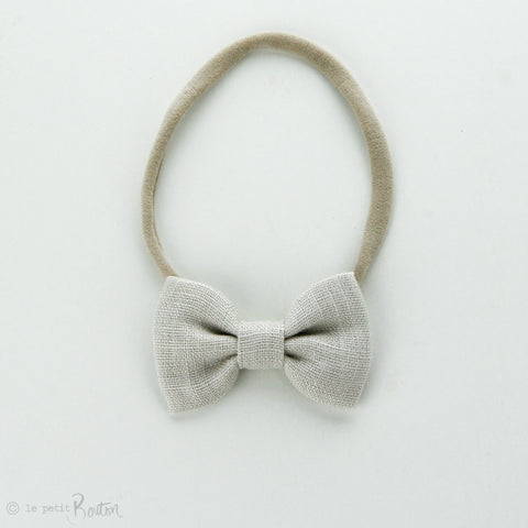 Small Linen Bow on Nylon Headband - Oat