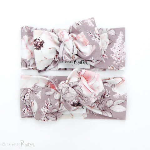 Cotton Jersey Top Knot Headband - Grey Rose