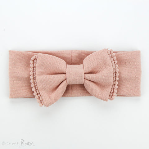 Organic Cotton Double Pom Pom Bow Turban - All Dusty Pink