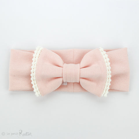 Organic Cotton Double Pom Pom Bow Turban - Blush