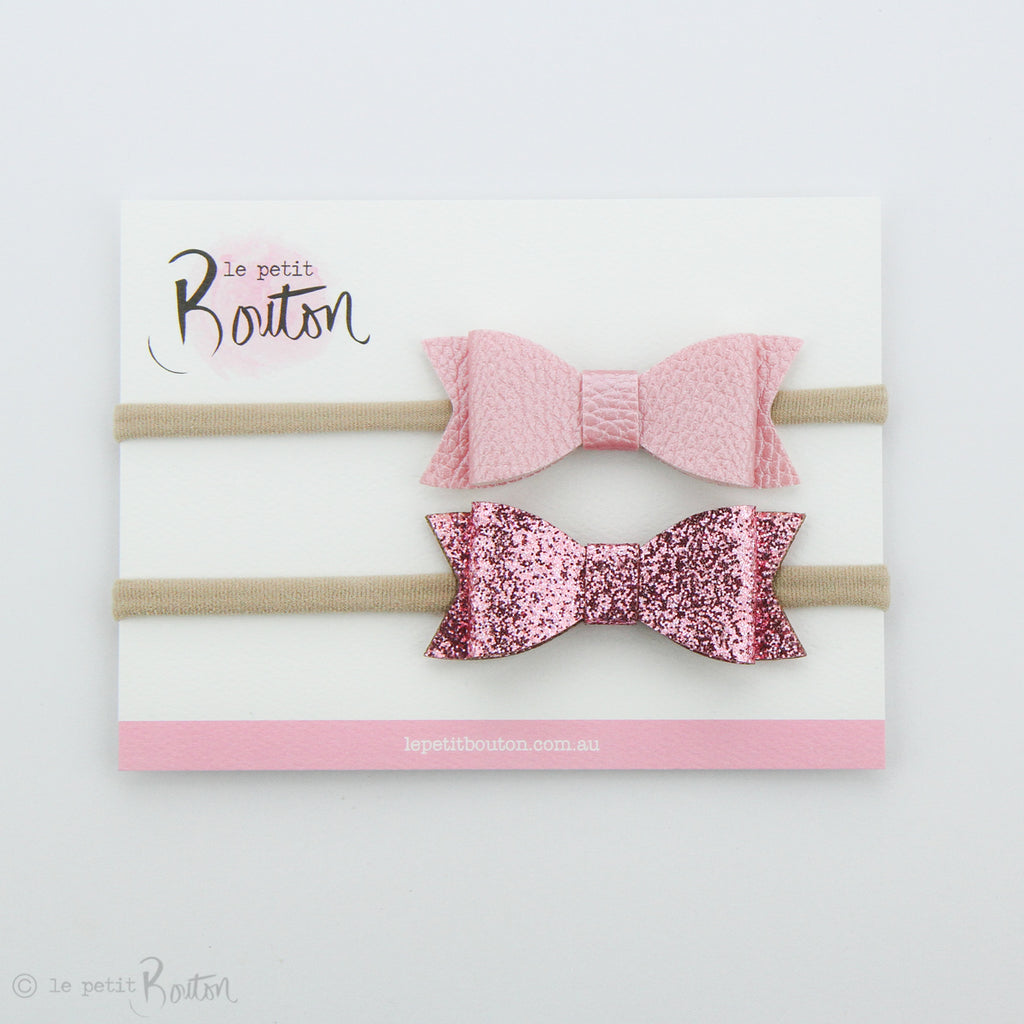 Faux Leather Bow Set on Headbands - Glitter me Pink