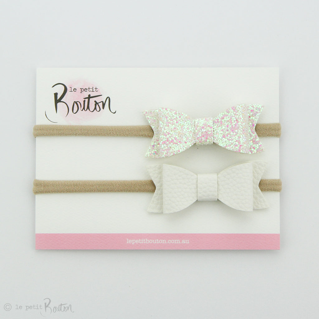 Faux Leather Bow Set on Headbands - Set of 2 - Glitter me Snow