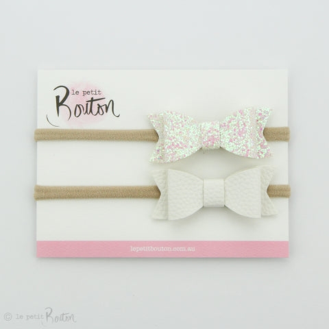 Faux Leather Bow Set on Headbands - Set of 2 - Glitter me Snow