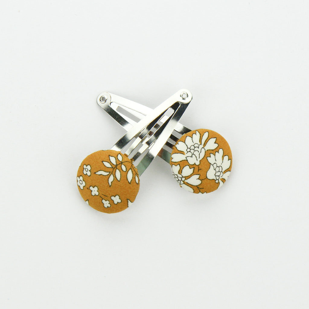 Covered Button Snap Clip Pair - Mustard Floral - Liberty of London Fabric