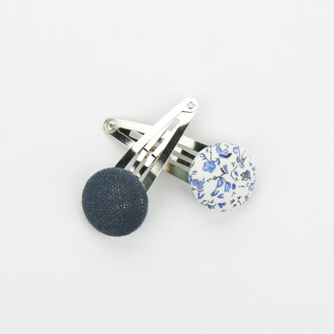 Covered Button Snap Clip Pair - Blue Hughs