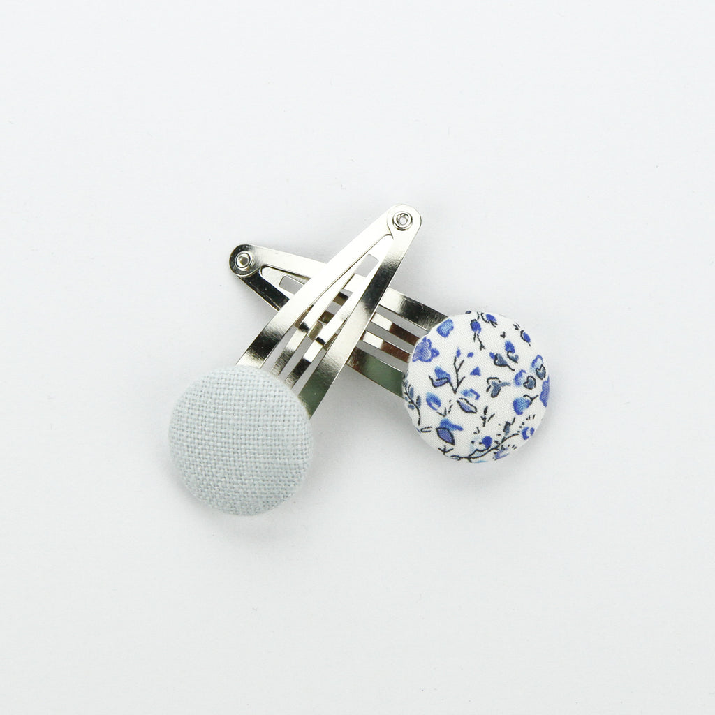 Covered Button Snap Clip Pair - Blue Hughs