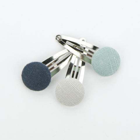 Covered Button Snap Clip Pair - Cool Hughs - Linen - Set of 3