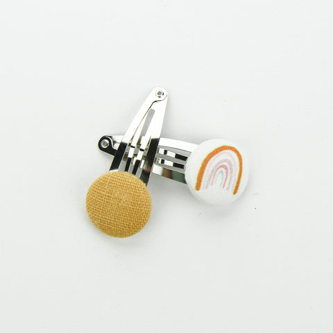 Covered Button Snap Clip Pair - Exclusive Rainbow Mustard