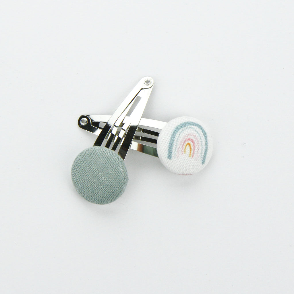 Covered Button Snap Clip Pair - Exclusive Rainbow Seafoam