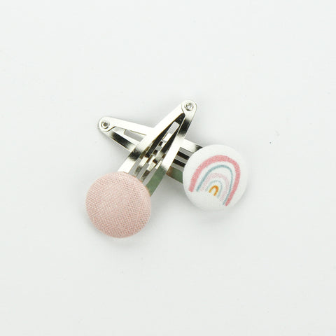 Covered Button Snap Clip Pair - Exclusive Rainbow Blush