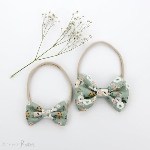 Large Linen Bow on Nylon Headband - Sage Romance
