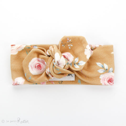 Organic Cotton Top Knot Headband - Caramel Bloom