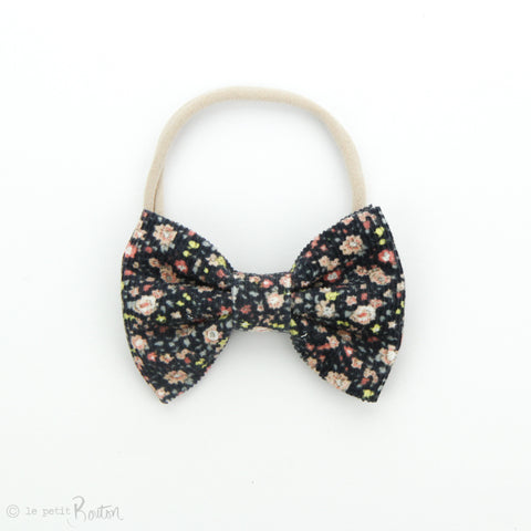 AW19 Corduroy Large Bow on Nylon Headband - Navy Wildflowers