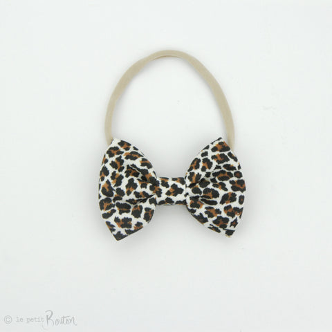 aw19/2 Large Linen Bow on Nylon Headband - Mini Roar - Leopard
